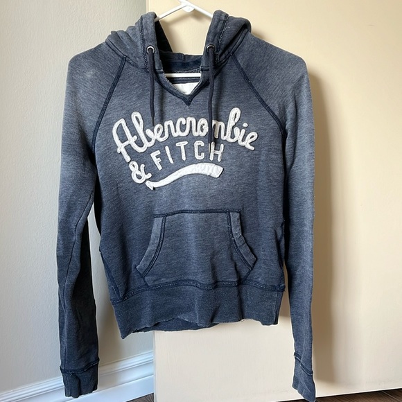 Abercrombie & Fitch Pullover Distressed Hoodie - Blue Grey - Picture 1 of 8